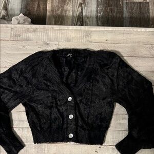 For Love And Lemons Black Fuzzy Cardigan